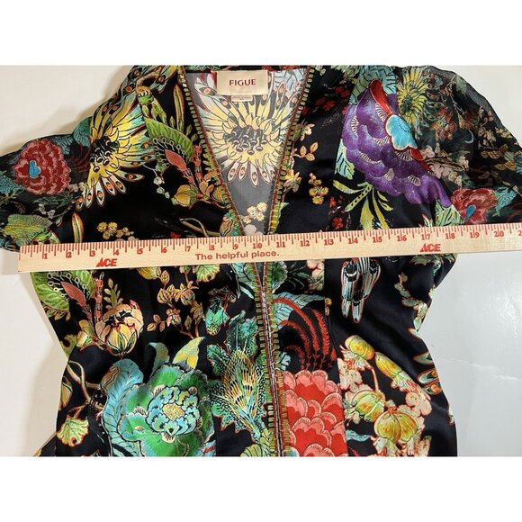 FIGUE Solana maxi silk floral designer dress XS chiffon sleeves beaded resort - Picture 13 of 15